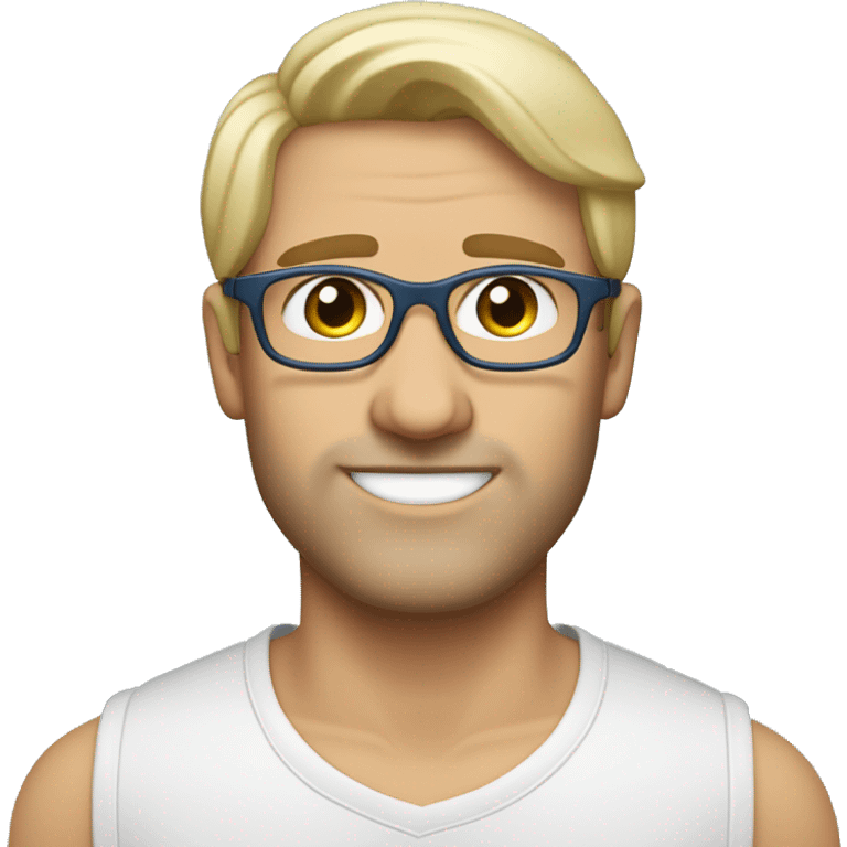 Mann, 39 Jahre, Panto-Brille taupe, schmales Gesicht, blond, blaue Augen, mid fade, Scheitel emoji