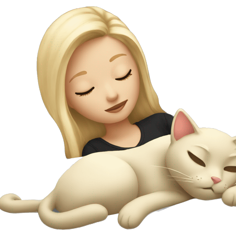 Blonde girl sleeping with black cat on bed emoji