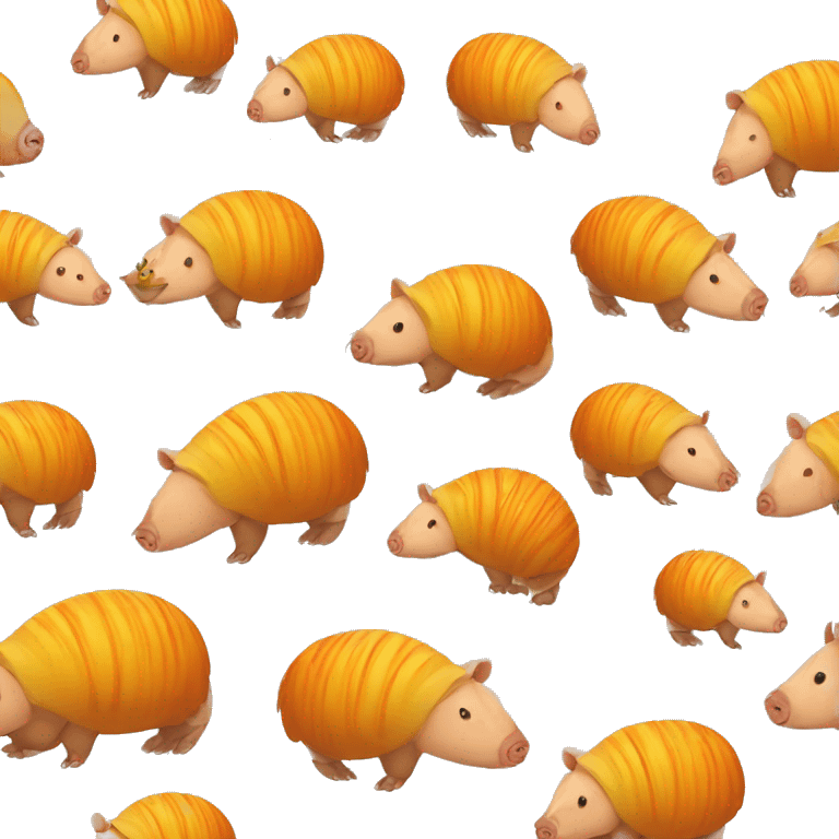 Yellow chubby round armadillo pig panda centipede with orange face armadillo emoji