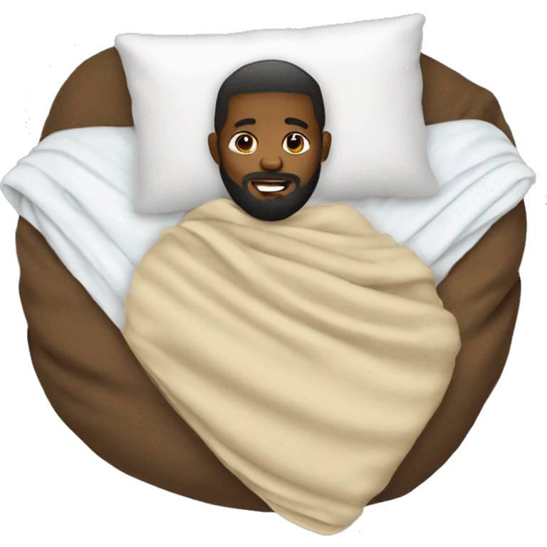 black man with beard snuggled in blanket emoji