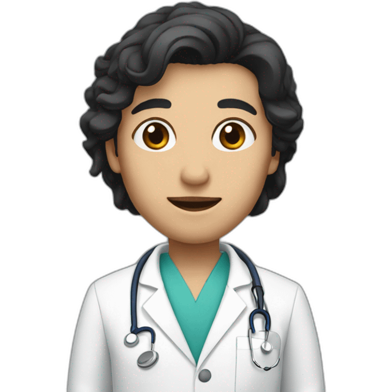 doctor, white skin, black hair, without stethoscope emoji