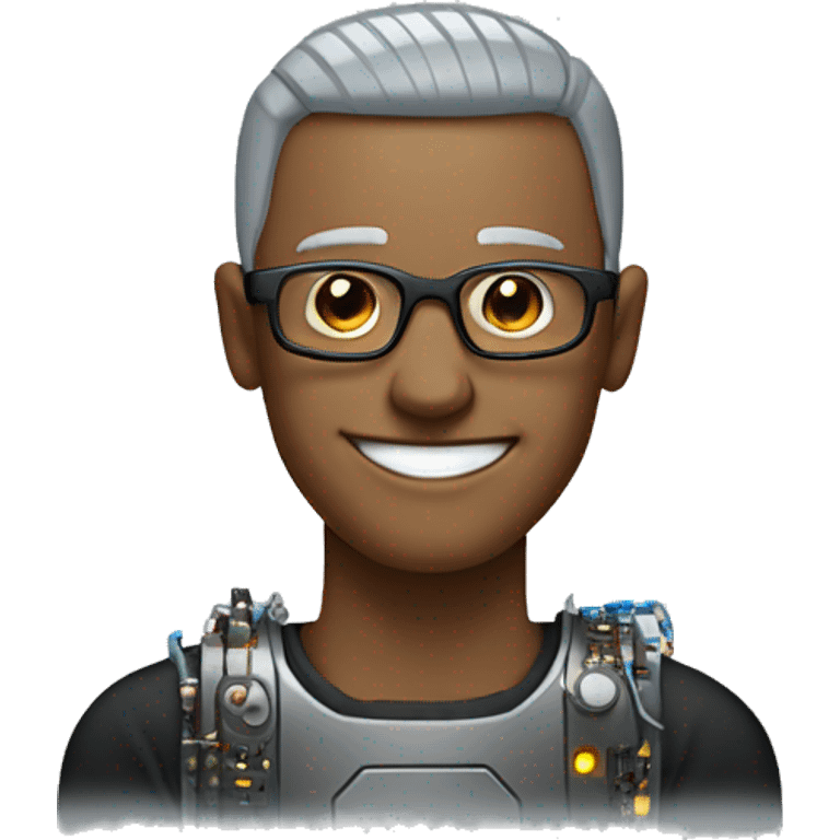 Cyborg with flat top haircut, rectangular glasses, circuits and smiling  emoji