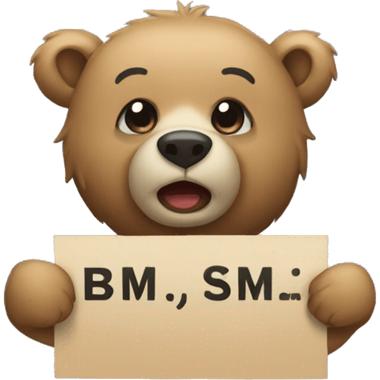 bear holding sign that write bm emoji