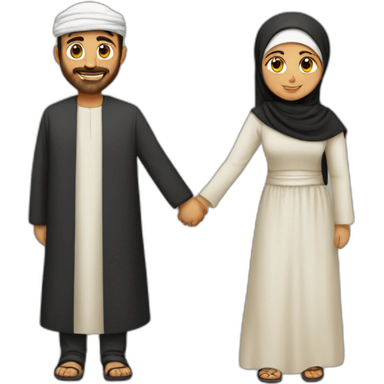 A arab men and hijabi women holding hands emoji