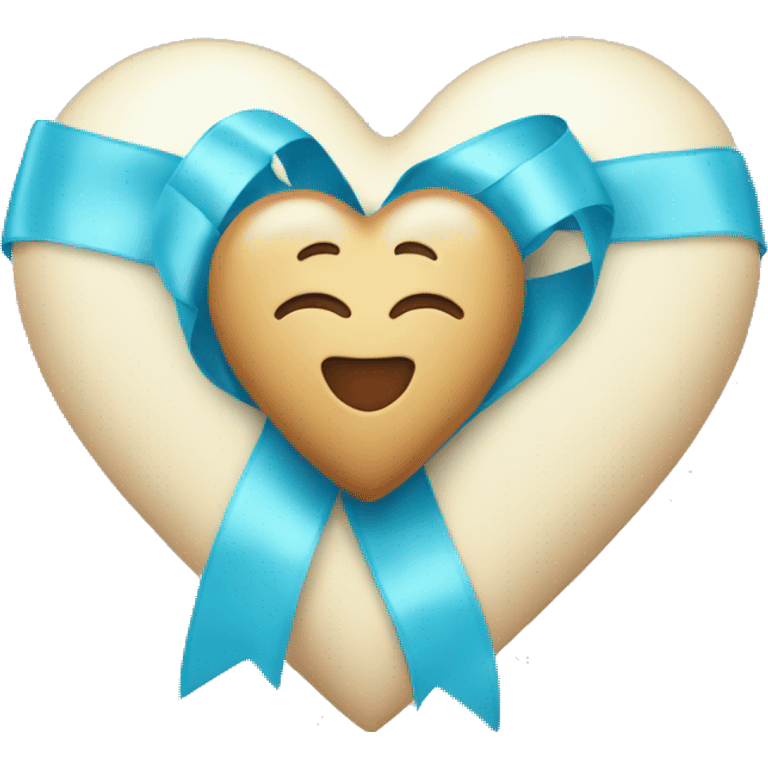 cream heart with a light blue ribbon tied around it  emoji