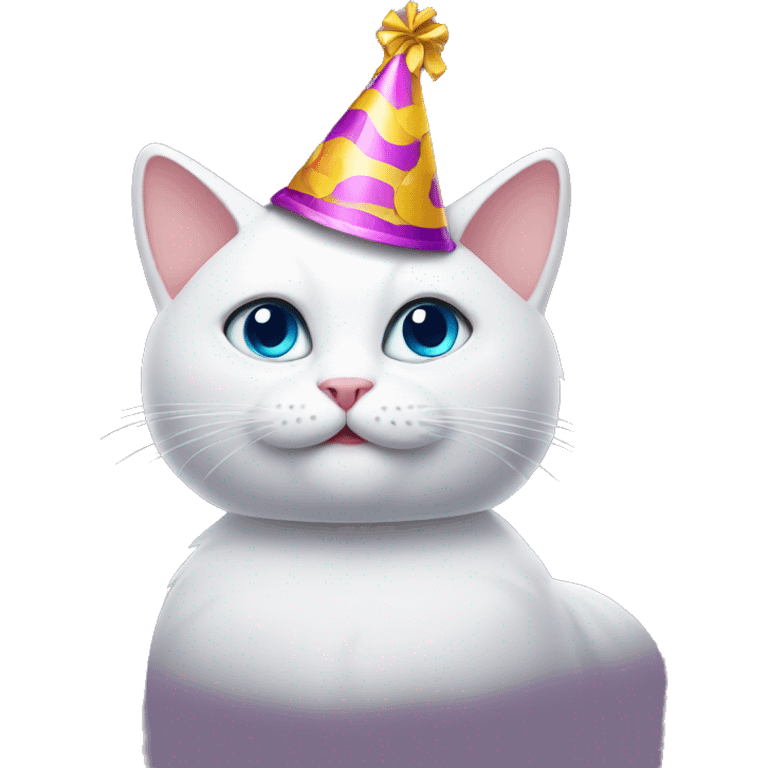 White cat with party hat emoji