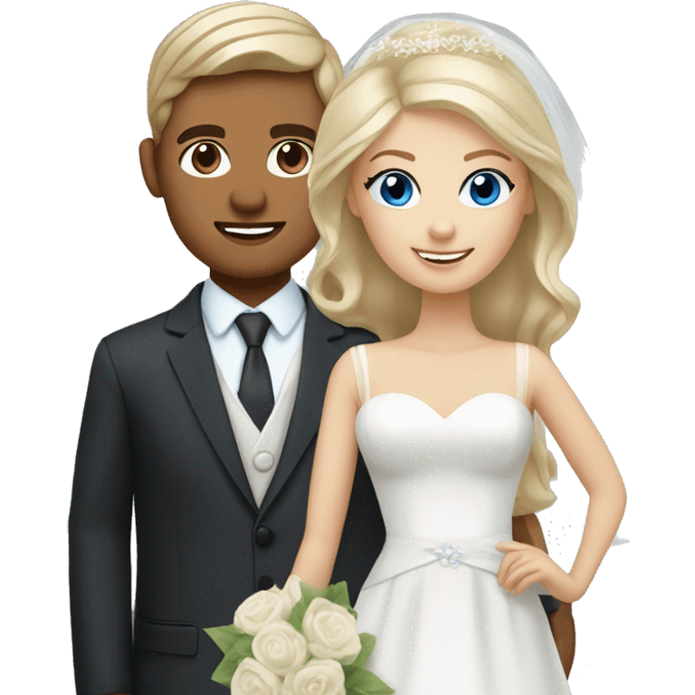 bride blue eyes and blonde hair, groom brunette and brown eyes emoji