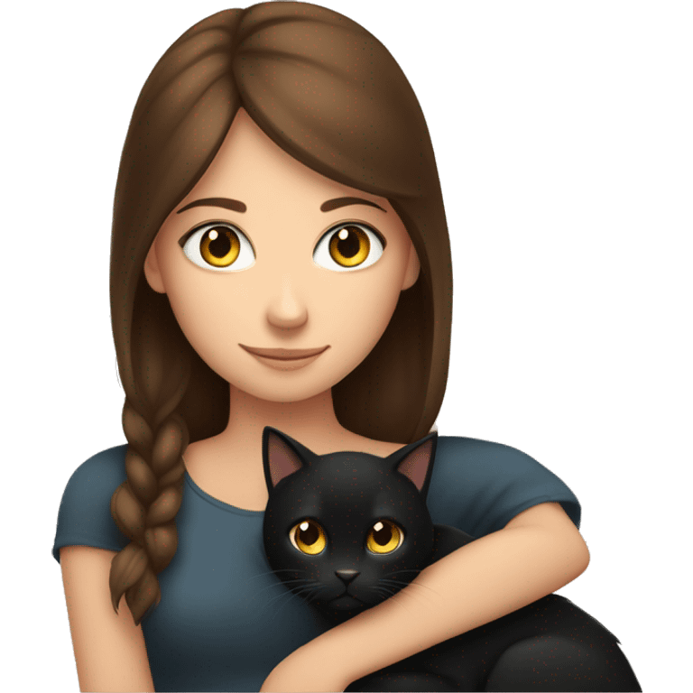 Black cat snuggling brown.haired blue-eyed girl emoji