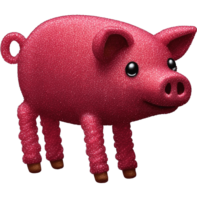 Sparkling Pig made of maroon sparkling sour candy laces andc sweets walking covered in sugar  emoji