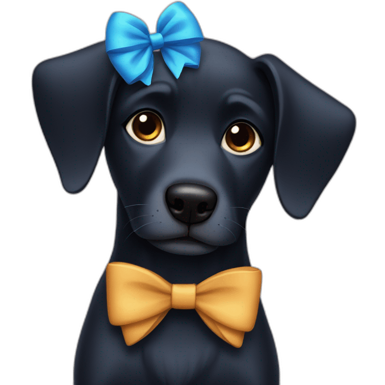 Black dog with a blue bow in the head emoji