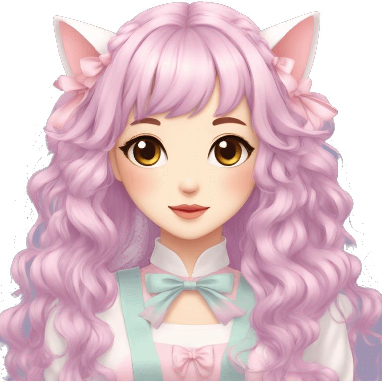 Gorgeous Kawaii Cute Beautiful Elegant Pretty Pastel Anime Catlady trending style with hair garnitures emoji