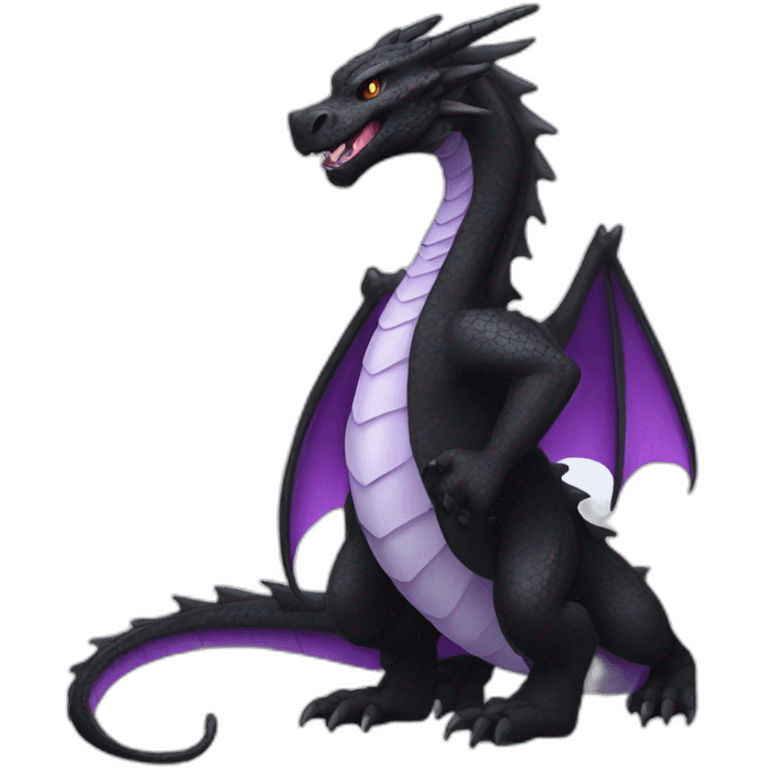 black dragon with a white neck and underside, a purple stripe and purple eyes. emoji