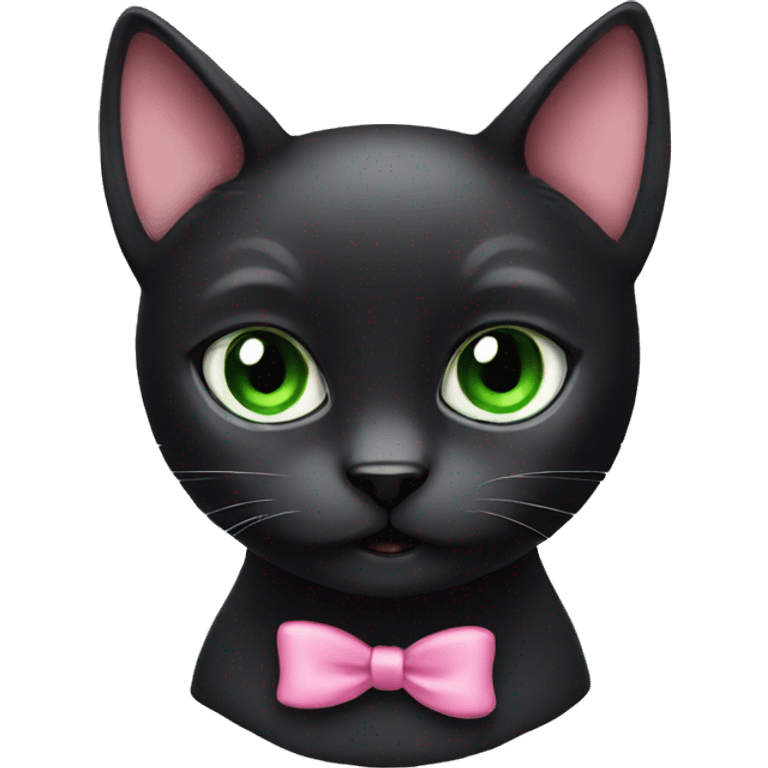 black cat with green eyes pink bow emoji