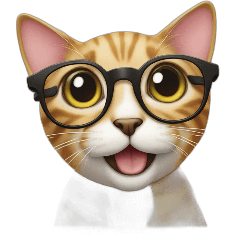 cat happy with glasses sticking her tongue out emoji