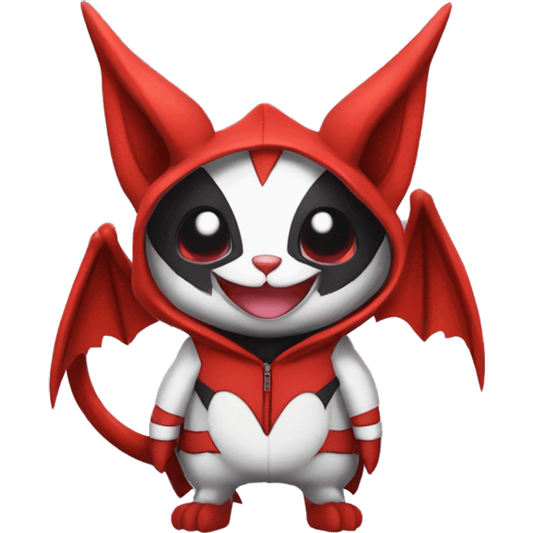 Dark Unique Anthro Cool Kawaii Horned Bat-Winged Zangoose-Litten-Pokémon with edgy stripes Punk Hoodie emoji