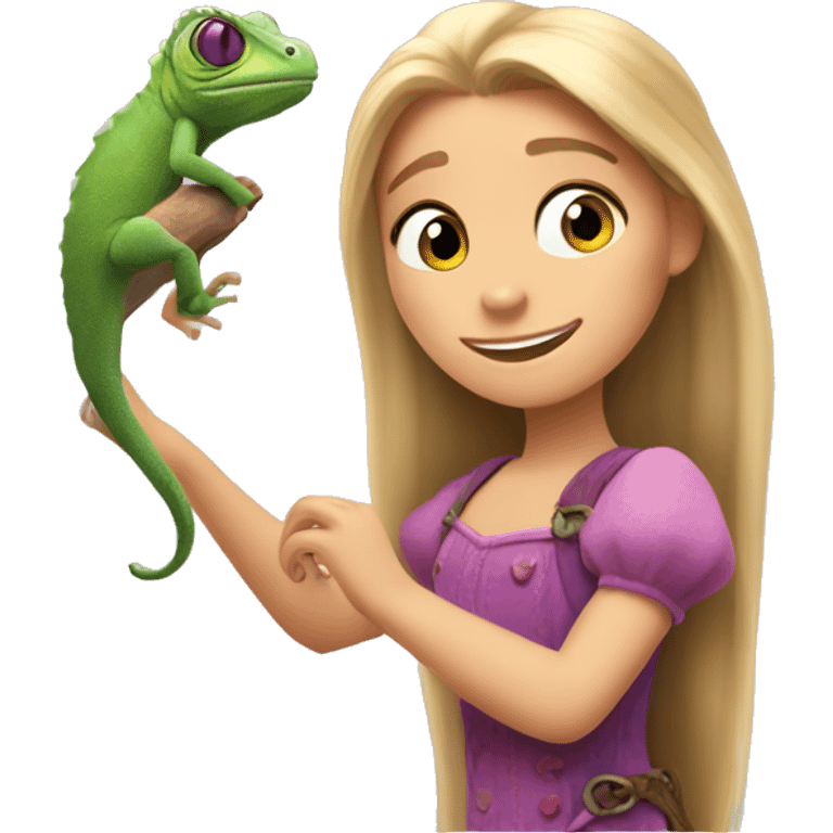 Rapunzel and her cute pet chameleon  emoji