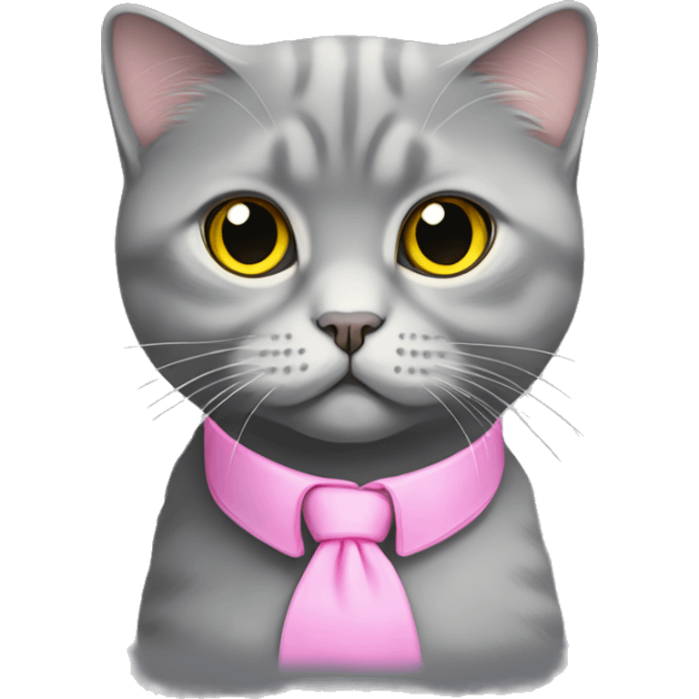 gray scottish fold cat with yellow eyes wearing a pink collar emoji