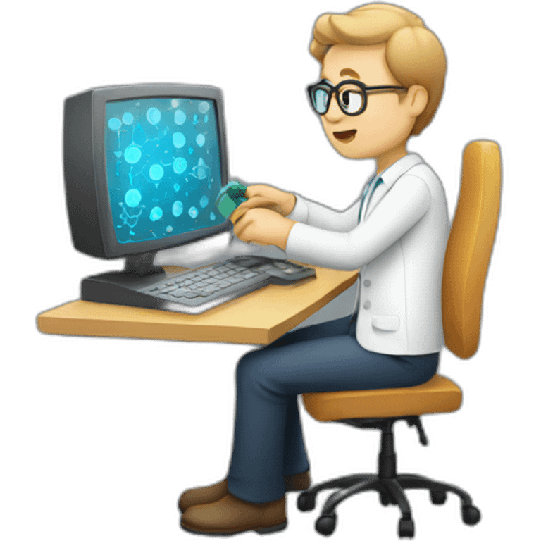 a man with computer making experiments emoji