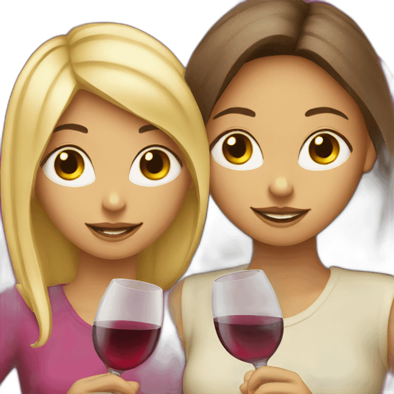 two girls (blond and red) drink wine emoji