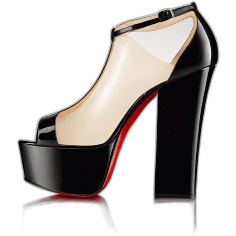 View from one back Louboutin Black patent Leather Lady Peep Toe Platform emoji