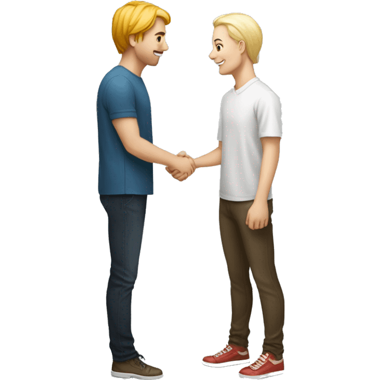 an adult restaurant owner and a young blogger shake hands, both with white skin, in great detail, in full height emoji