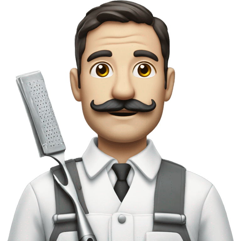 Photorealistic milkman with a mustache and a razor emoji