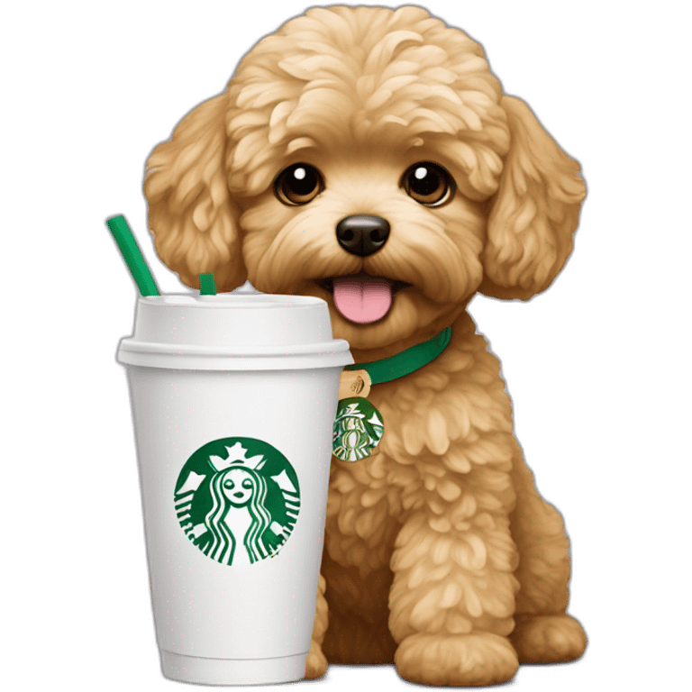 golden maltipoo drinks Starbucks coffee emoji