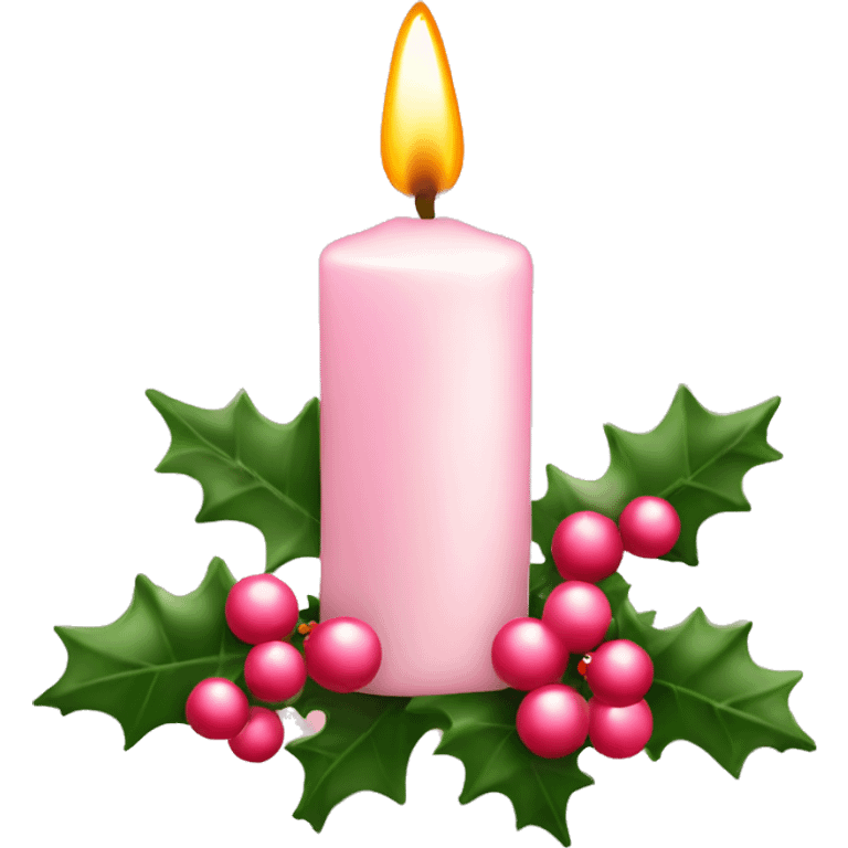 pale pink christmas candle with holly emoji