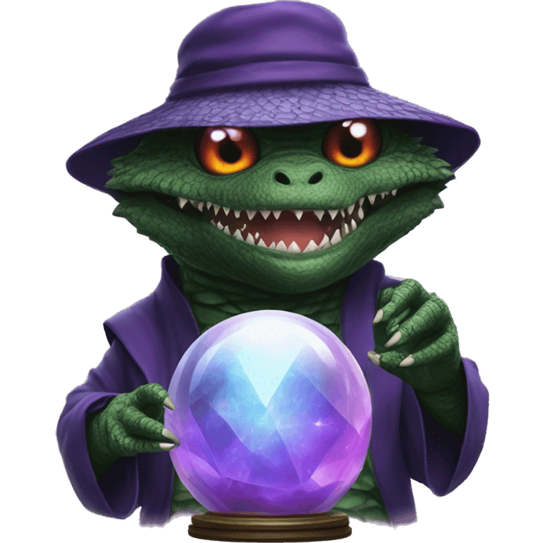 Godzilla dressed as a fortune teller with a crystal ball emoji