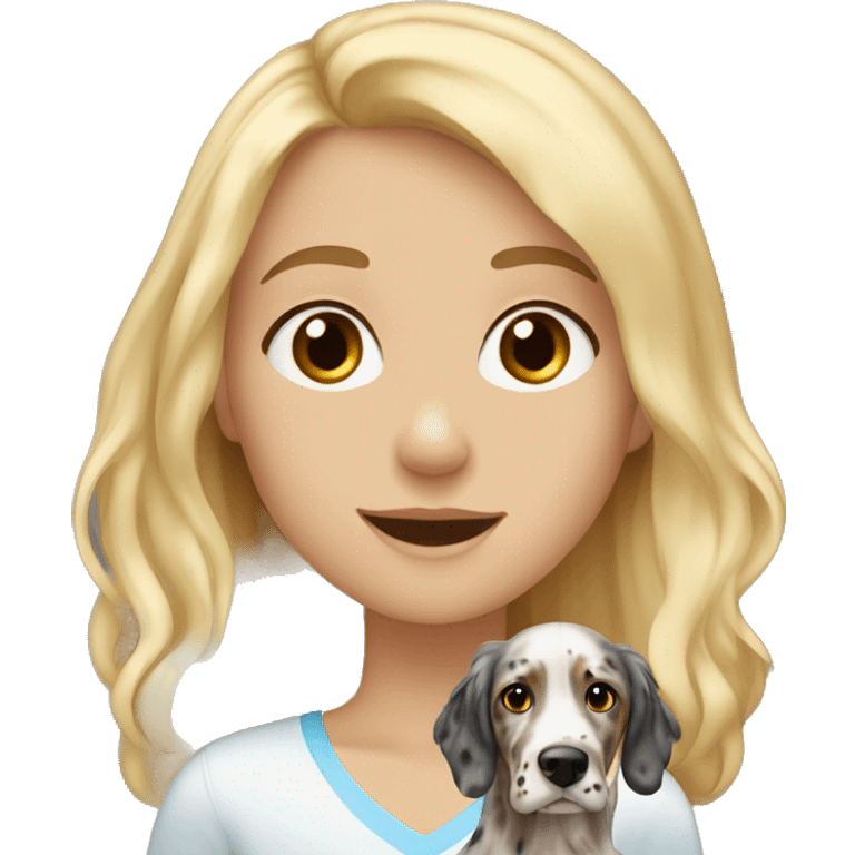 Blonde girl with Blue eyes with Brown english setter emoji