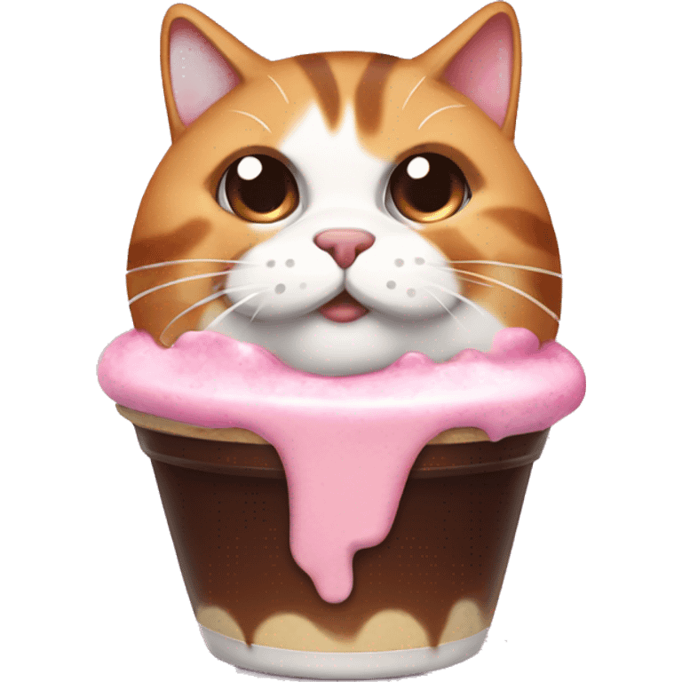 Fat calico cat with sundae emoji