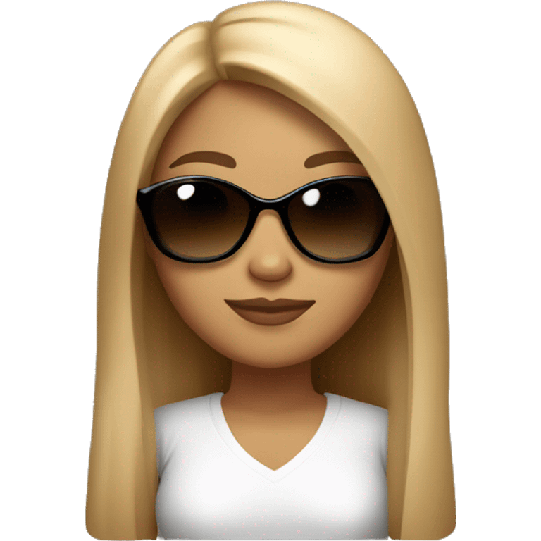 create a lady with long straight hair after hips, and using sunglasses aviator style with casual cloth she is light brown skin emoji