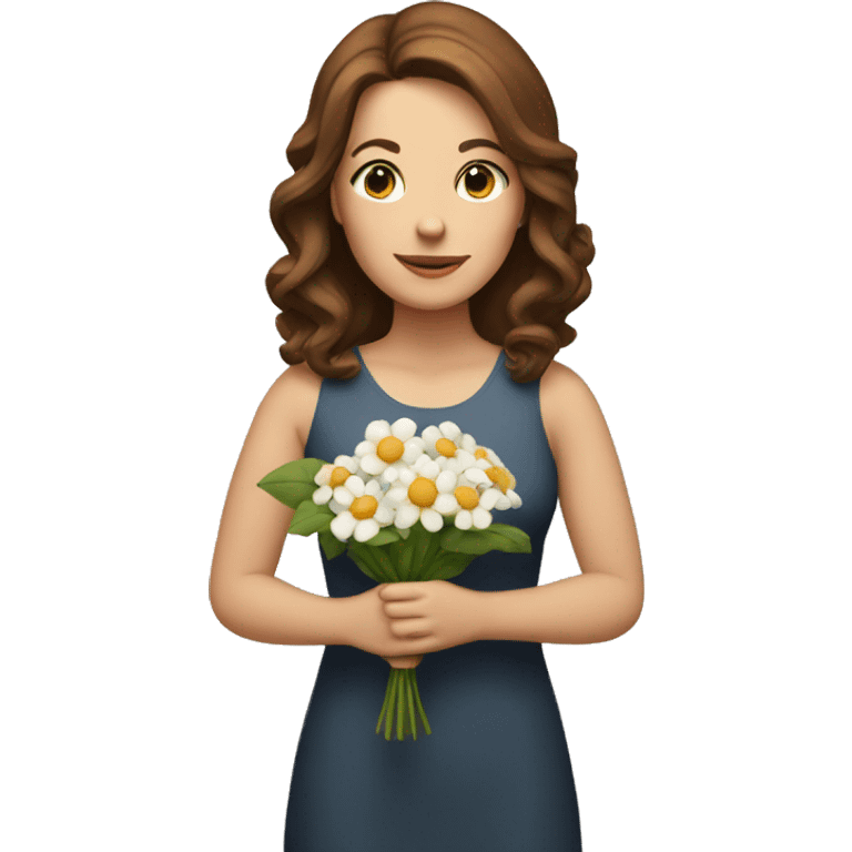 White woman with brown hair, holding bouquet of flowers emoji