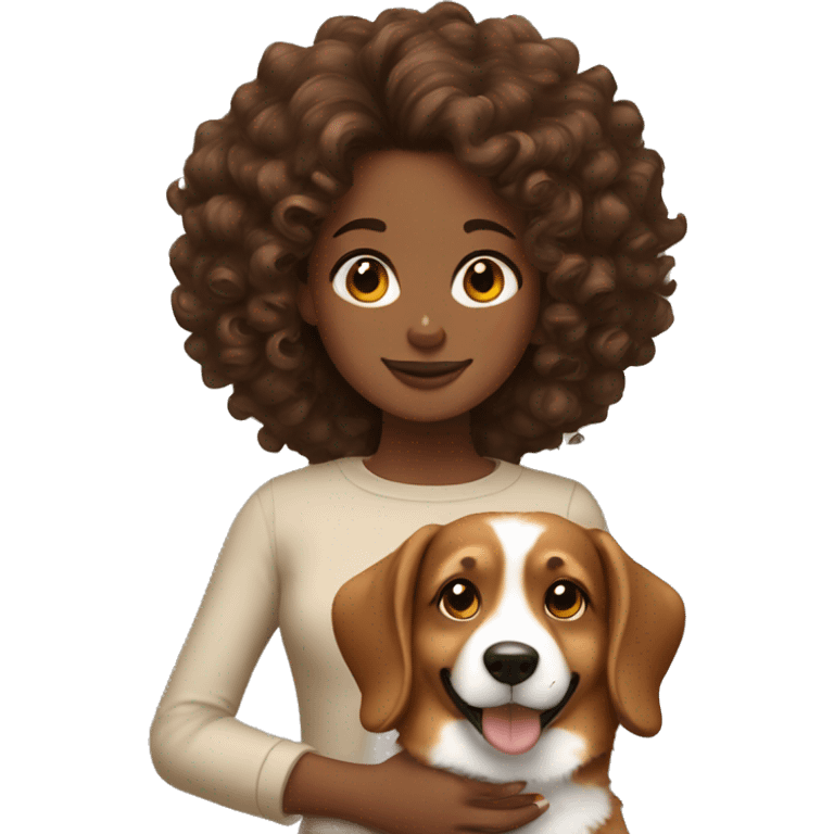 BROWN SKIN GIRL WITH CURLY BROWN HAIR with CORGI emoji