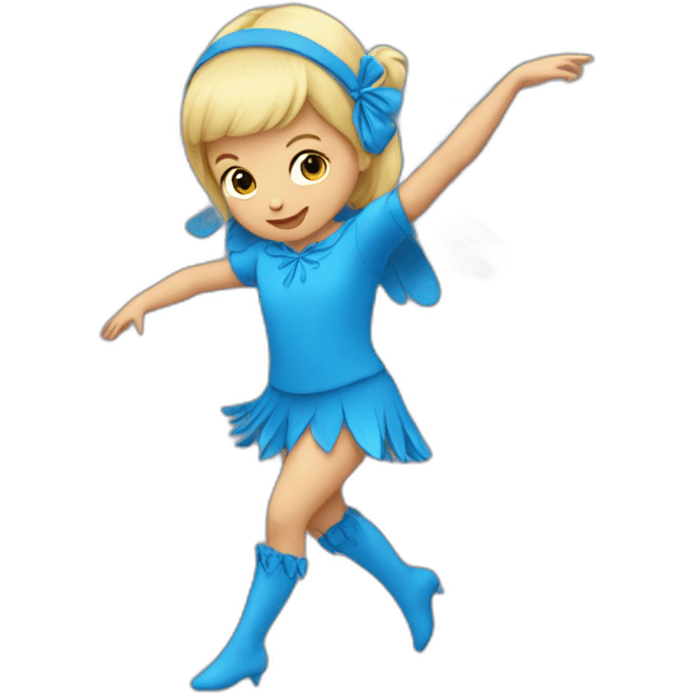 little blonde girl dancing in a blue bird costume emoji