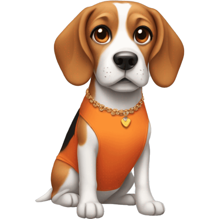 Beagle wearing an orange dress emoji