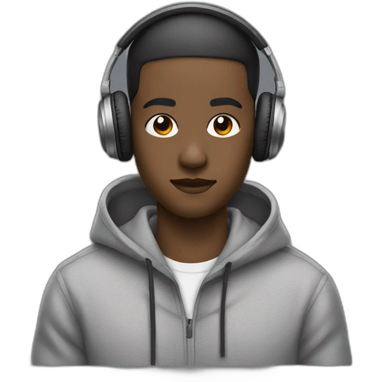 black Beatmaker short hair wearing grey hoodie and headphones emoji