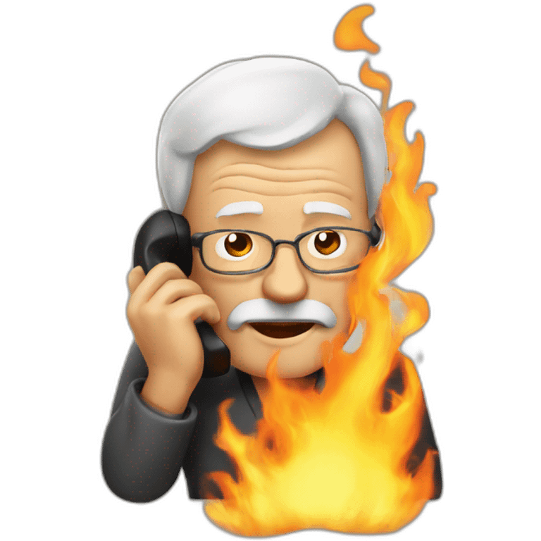 old man on the phone on fire emoji