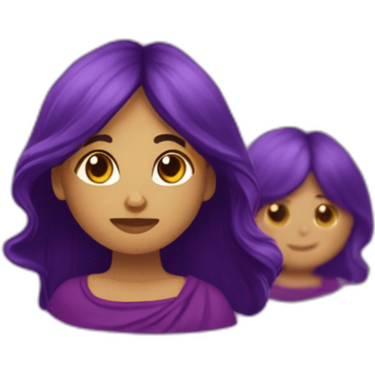 Emoji mujer cabello risado  con ruana morada emoji