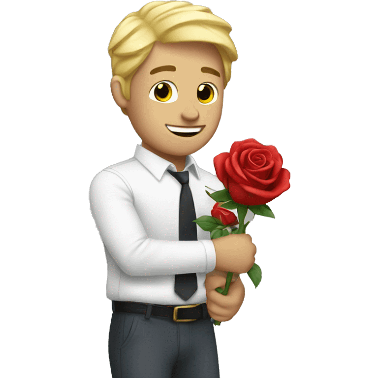 Blonde white guy holding rose emoji