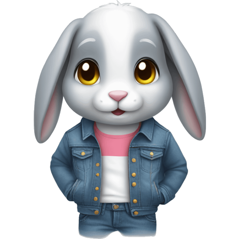 Cute Rabbit wearing jeans jacket emoji