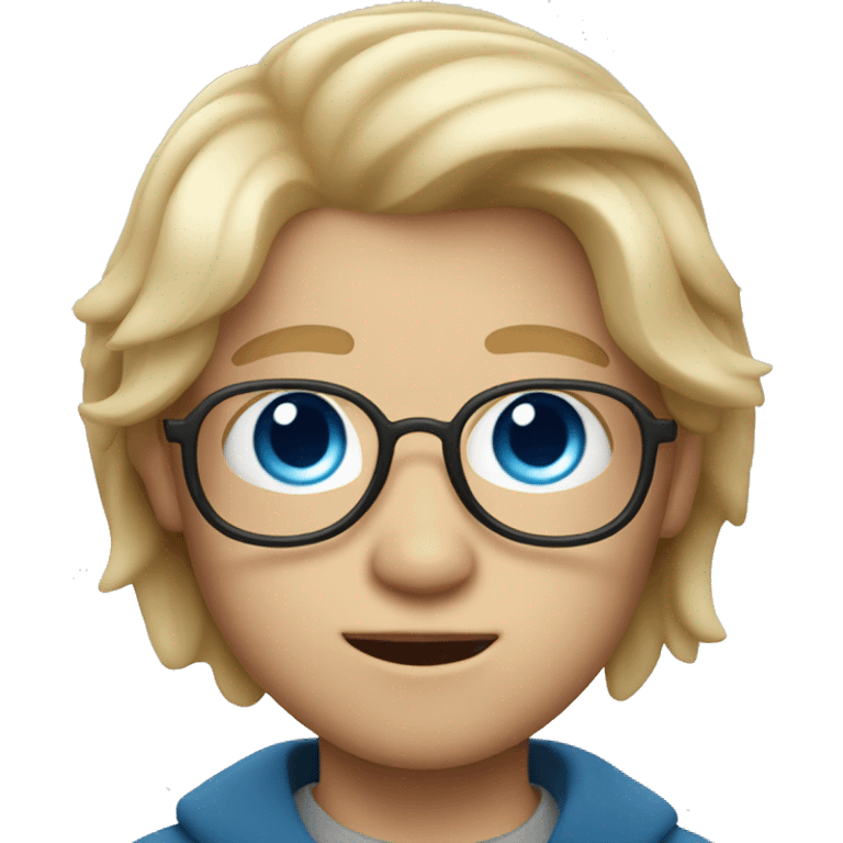 boy with blond some long hairs and lenses in memoji style with blue eyes emoji