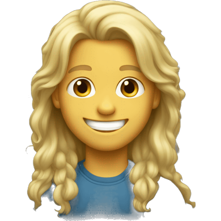 A little long-haired blond boy  smiling  emoji