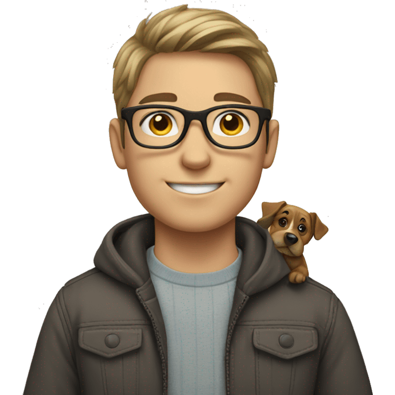 Caucasian boy with glasses and dog emoji