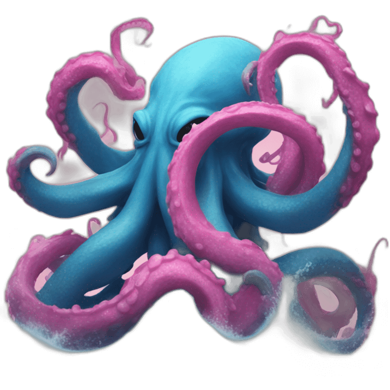 a blue kraken fighting  has another pink kraken emoji