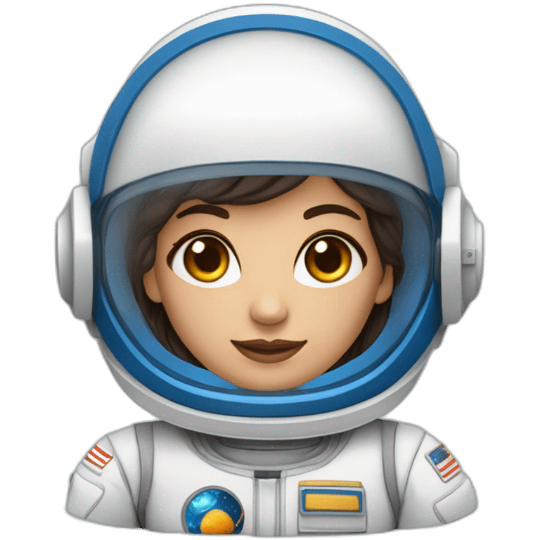 Astronauta mujer de tez morena, ojos  y cabello marrón con uniforme blanco con azul  emoji