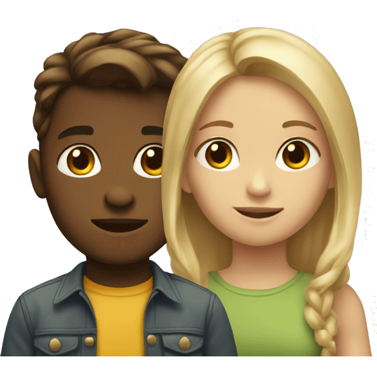 a blonde girl and a brown haired boy looking in the same direction emoji