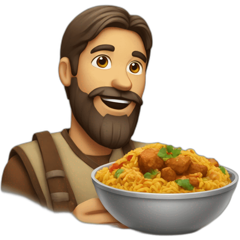 Man with beard eating Indian food emoji