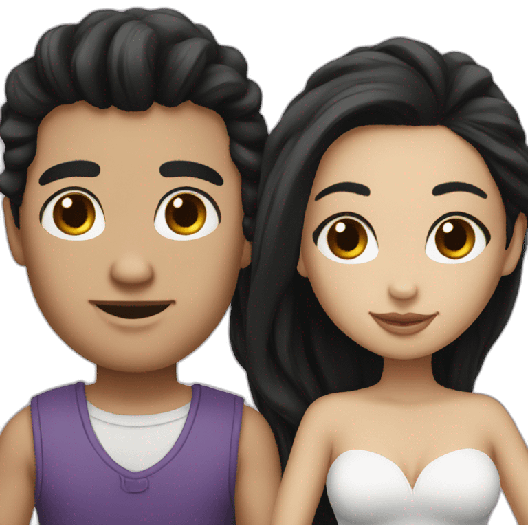 White skin Couple having black hair emoji