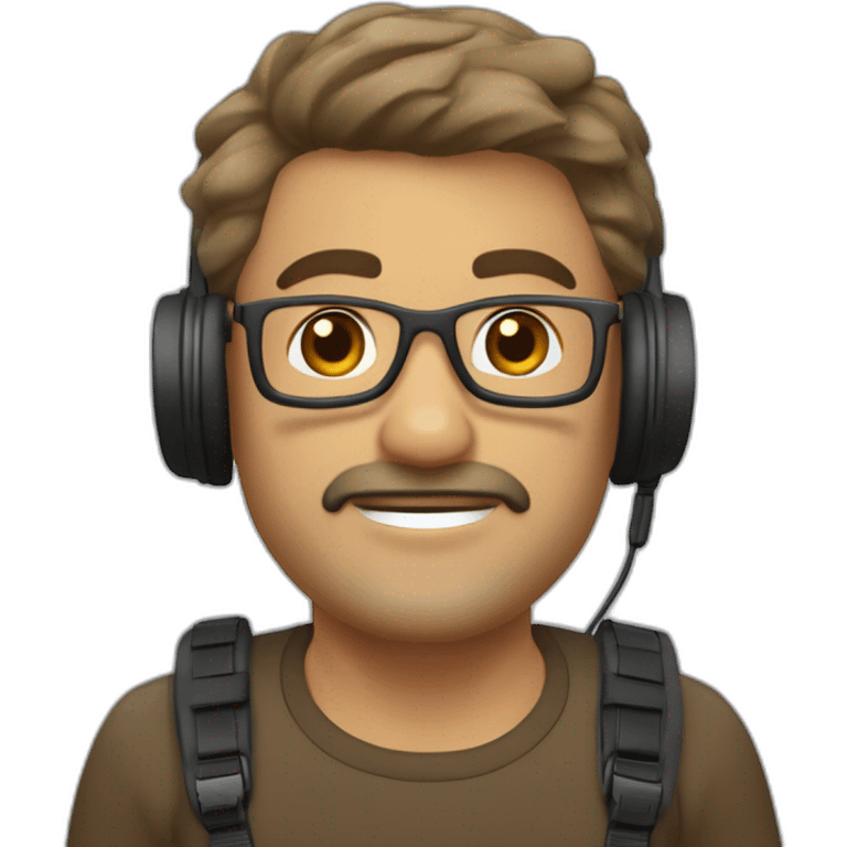 hombre de 50 años, con pelo corto y canoso, con auriculares pequeños y una gopro emoji